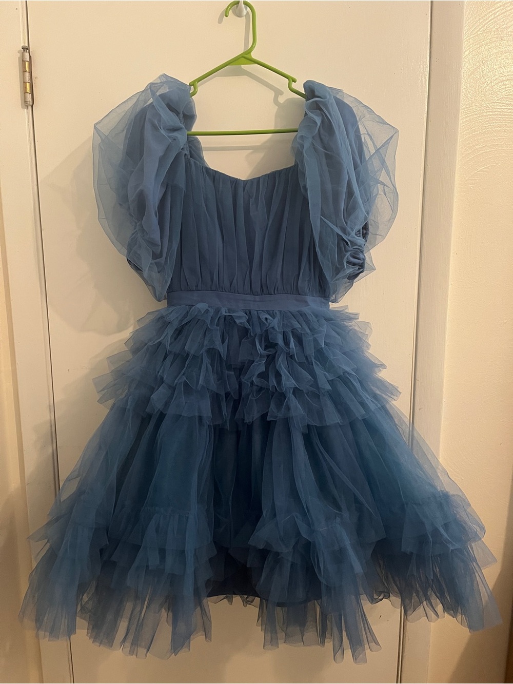 Ivy City Co Pixie Blue Tulle Puff-Sleeve Midi Dress - Picture 2 of 6